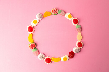 candy, sugar on pink background