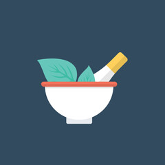 
White ceramic mortar and pestle symbolising herbal medicine concept 
