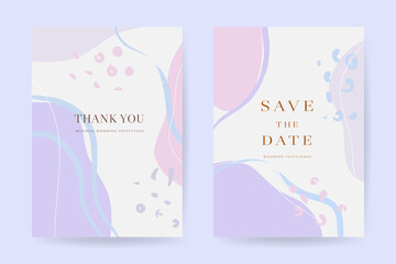 Purple  wedding invitations vector template. Save the date, Thank you cards, RSVP, digital wedding anniversary cards . Electronic wedding card design for wedding celebration. Vector illustration..