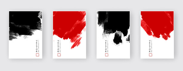 vector black and red ink brush stroke set