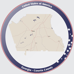 Large and detailed map of Coweta county in Georgia, USA.
