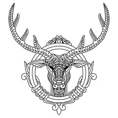 Hand drawn of deer head in zentangle style