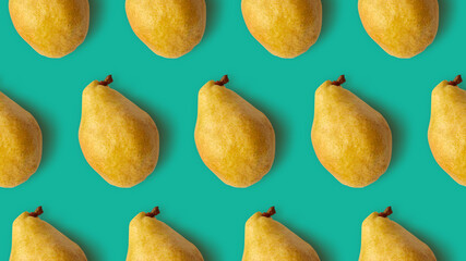 Yellow pear seamless pattern on a green background. Banner Clipart.