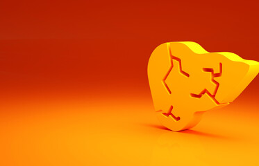 Yellow Hepatitis virus on the human liver icon isolated on orange background. World Hepatitis Day. Minimalism concept. 3d illustration 3D render.