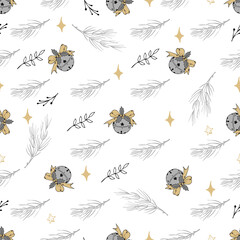 Hand drawn christmas seamless pattern isolated on white background. Perfect for Christmas decoration. 