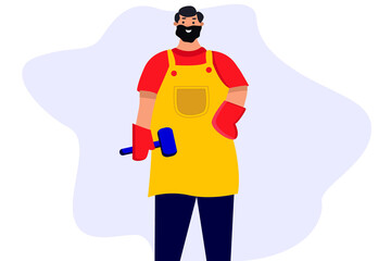 Professional Carpenters, men in Uniform Cutting Wooden Planks with Saw and Building Wooden. 