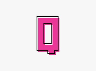 Q font letter made of black frame outline shadow of font pink color. Vector illustration for logo, design element, poster etc.