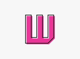 W font letter made of black frame outline shadow of font pink color. Vector illustration for logo, design element, poster etc.