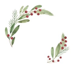 Watercolor Christmas wreath on a white background. Place for your text.
