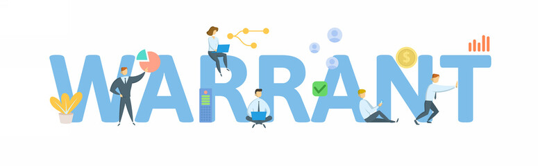 Warrant. Concept with keyword, people and icons. Flat vector illustration. Isolated on white background.