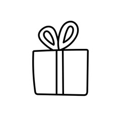 Wrapped surprise bag with ribbon and doodle style bow. Vector illustration on white background