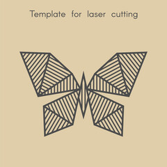 Template animal for laser cutting, tattoo. Abstract geometriс butterfly for cut. Stencil for decorative panel of wood, metal, paper. Vector illustration.