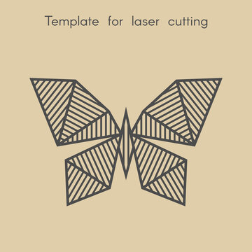 Template animal for laser cutting, tattoo. Abstract geometriс butterfly for cut. Stencil for decorative panel of wood, metal, paper. Vector illustration.