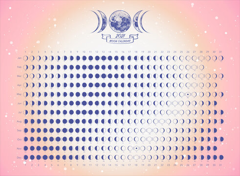 2021 moon phases calendar white astronomy vector chart