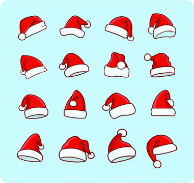 Funny christmas hat set in cartoon style