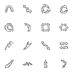 Curve arrows line icons set, outline vector symbol collection, linear style pictogram pack. Signs logo illustration. Set includes icons as direction arrow point up, down, left, right, transfer, update