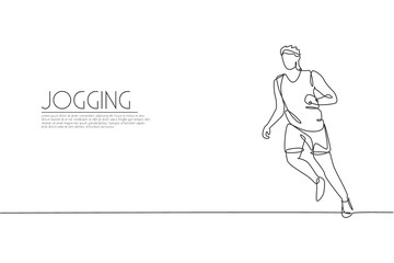 One single line drawing of young energetic man runner run relax vector illustration graphic. Individual sports, training concept. Modern continuous line draw design for running competition banner