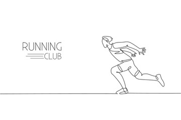 One single line drawing of young energetic man runner sprint run so fast vector illustration. Individual sports, training concept. Modern continuous line draw design for running competition banner