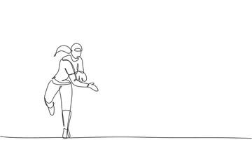 Fototapeta premium One single line drawing of young energetic man baseball player practice to throw the ball vector illustration. Sport training concept. Modern continuous line draw design for baseball tournament banner