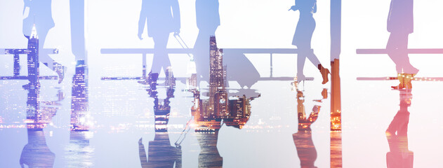 Silhouette of business people on their trip at the airport