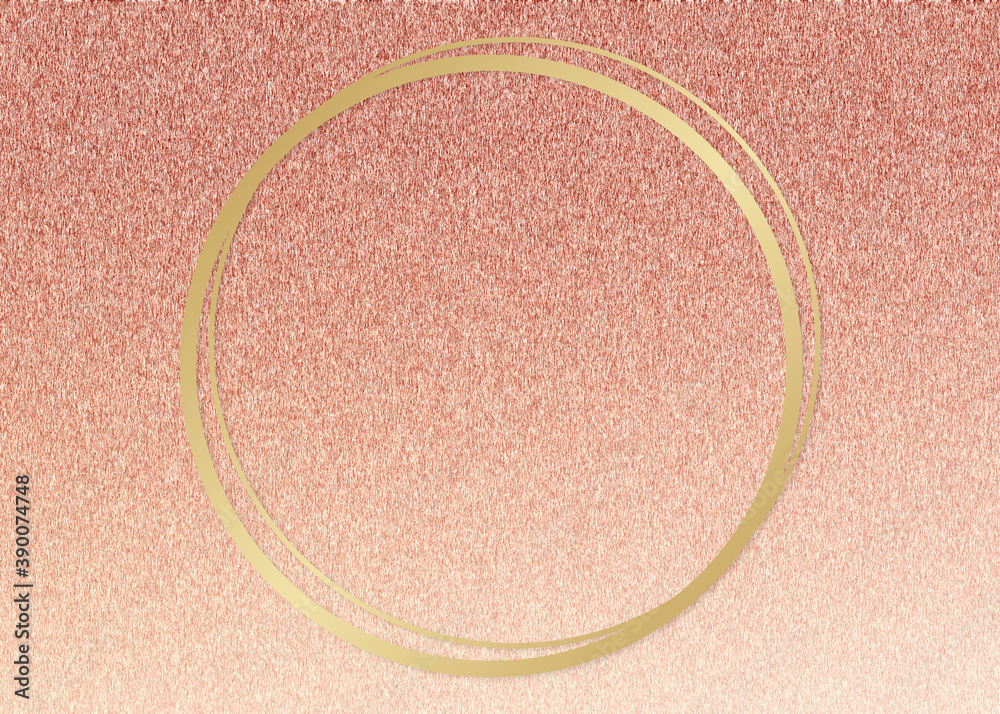 Sticker gold round frame on a rose gold background