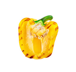 Fototapeta na wymiar Grilled yellow paprika isolated on white background!