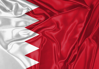 Bahrain flag waving in the wind. National flag on satin cloth surface texture. Background for international concept.
