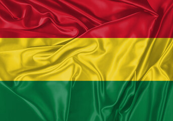 Bolivia flag waving in the wind. National flag on satin cloth surface texture. Background for international concept.