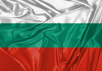 Obraz premium Bulgaria flag waving in the wind. National flag on satin cloth surface texture. Background for international concept.