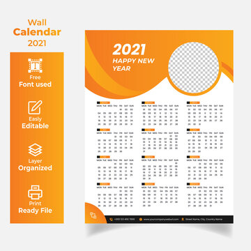 2021 wall calendar template design in editable illustrator vector file