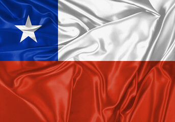 Chile flag waving in the wind. National flag on satin cloth surface texture. Background for international concept.