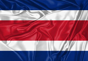 Costa Rica flag waving in the wind. National flag on satin cloth surface texture. Background for international concept.