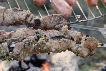 Grilled meat on fire