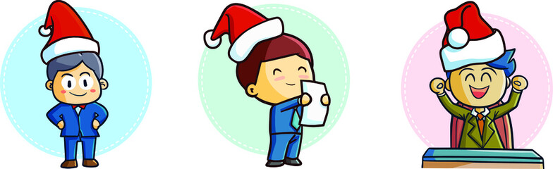 Funny and cute three businessman Santa's hat for Christmas celebration