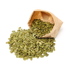 pumpkin seeds in a paper bag.