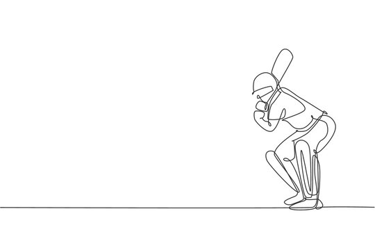 recommend clip art: One continuous line drawing of young man cricket player stance standing to receive the ball from pitcher vector illustration. Sport concept. Dynamic single line draw design for advertisement poster