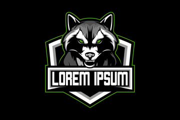 raccoon cartoon character vector badge logo