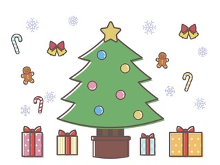 ボールのオーナメントのクリスマスツリー・主線あり