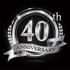 Celebrating 40th anniversary logo, with silver ring and ribbon.