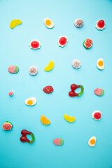 candy, sugar on blue background