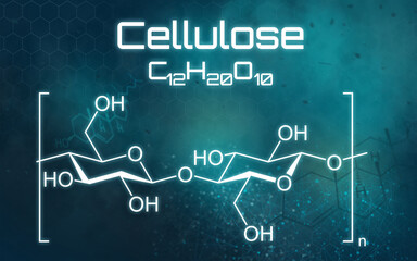 Chemical formula of Cellulose on a futuristic background