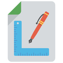 
A drafting tool scale and a pen
