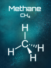 Chemical formula of Methane on a futuristic background