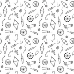 Doodle bicycle parts seamless pattern