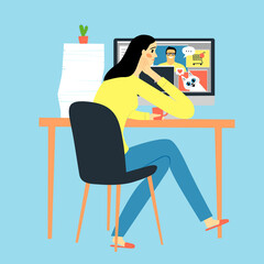Fototapeta premium Sad woman working from home.