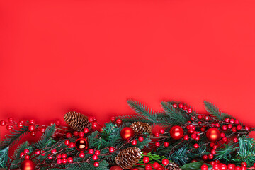 Beautiful celebratory Christmas background. New Year's holidays. Christmas holidays. Top view with copy space for your text.