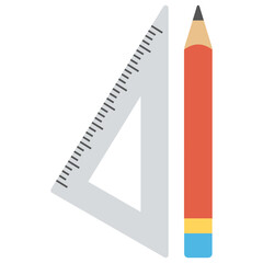
Drafting tools, pencil and set square flat icon 
