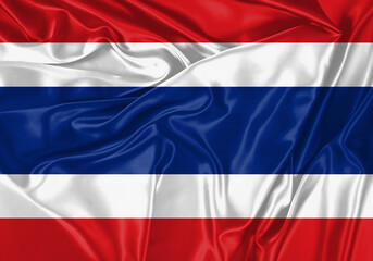 Thailand flag waving in the wind. National flag on satin cloth surface texture. Background for international concept.