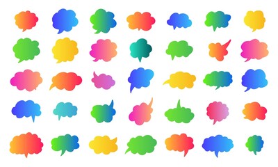 Trendy gradient color speech bubbles. Doodle style thinking balloons isolated on white background