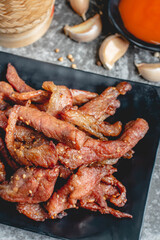 deep fried sun-dried pork (Moo dad deaw), Thai food